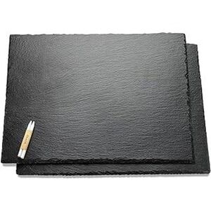 mDesign Black Slate Tray 10x10 Square Serving Platter with Chalk Pencil 92173